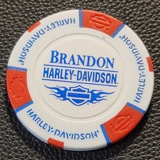 BRANDON HD ~ FLORIDA (White/Red/Blue design 1) Harley Davidson Poker Chip CLOSED
