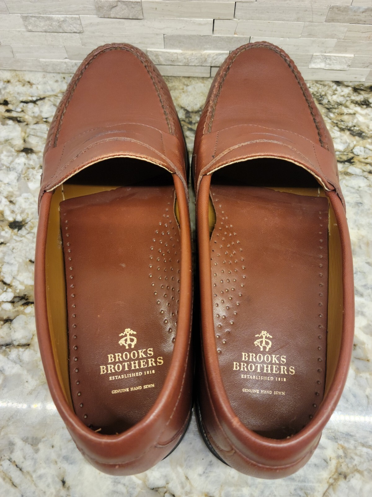 Brooks Brothers Hand Sewn Penny Loafers Brown Leather 10D Near Mint