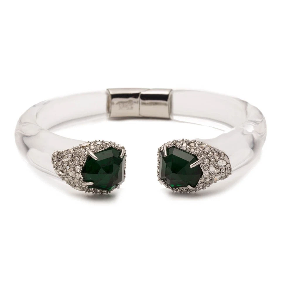 Alexis Bittar Emerald Glass, Swarovski Crystal & Clear Lucite Cuff Bracelet $320