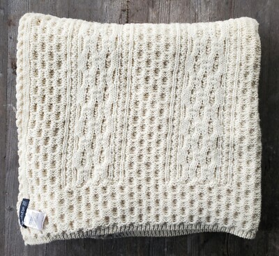 Ireland's Eye Dublin 100% Wool Fisherman Cable Throw Cream - NEW