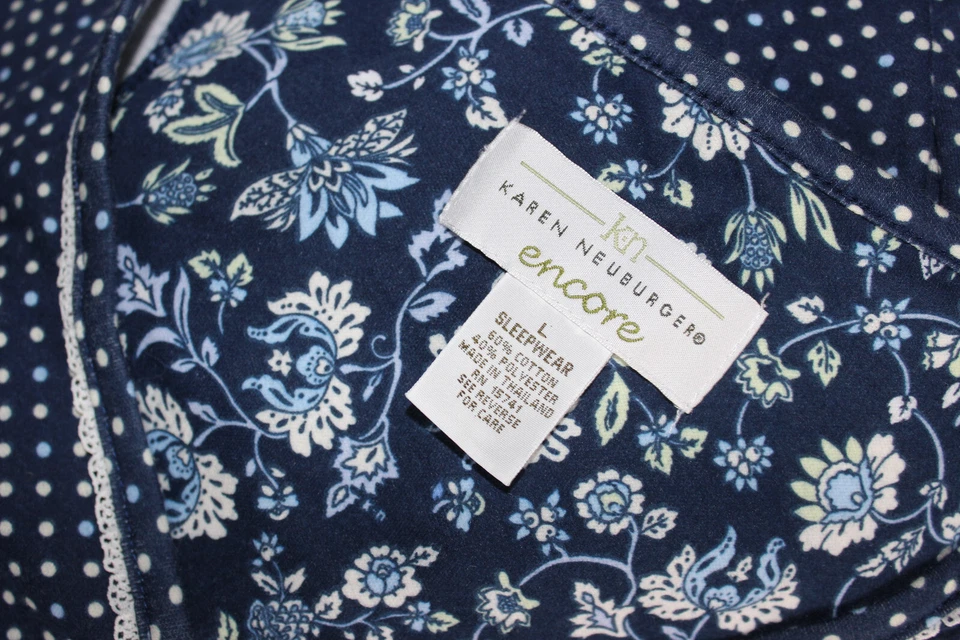 KAREN NEUBERGER Camisón Azul Lunares Hasta la Rodilla Botón Cuello Manga Larga Algodón Foto 4 de 4