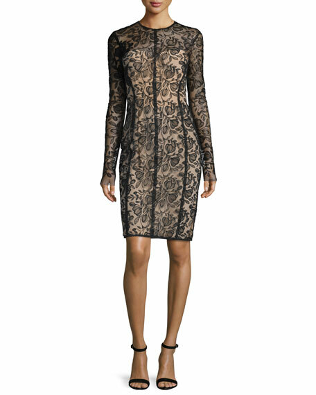NEW LELA ROSE LONG SLEEVE LACE SHEATH DRESS SIZE 14 $1890 BLACK