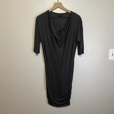 Alice + Olivia Cowl Neck Dress Gray Half Sleeve Pullover Midi Lined Ruched Sz S