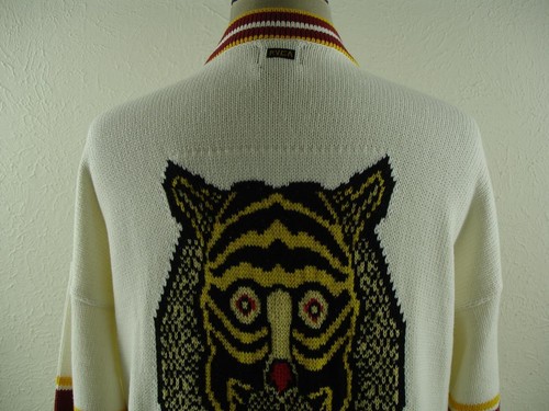 NWT $120 Women's L RVCA Matt Leines Uprise Cardigan Sweater Tiger Head Long Knit - Picture 2 of 21