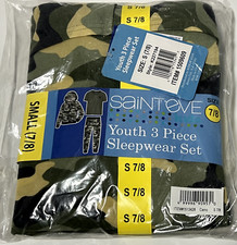 Boys Saint Eve - 3 Piece Sleepwear Set Pajamas Green Size Xs 5/6 S 7/8 Camo NWT