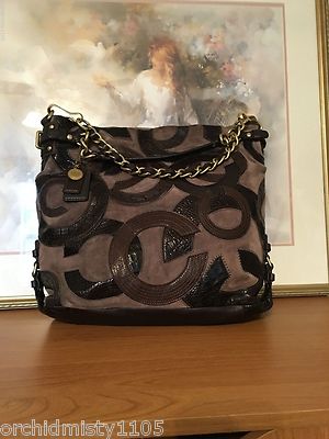 COACH ❀ LIMITED ED BROOKE #14340 INLAID C SUEDE TAUPE BROWN HOBO 