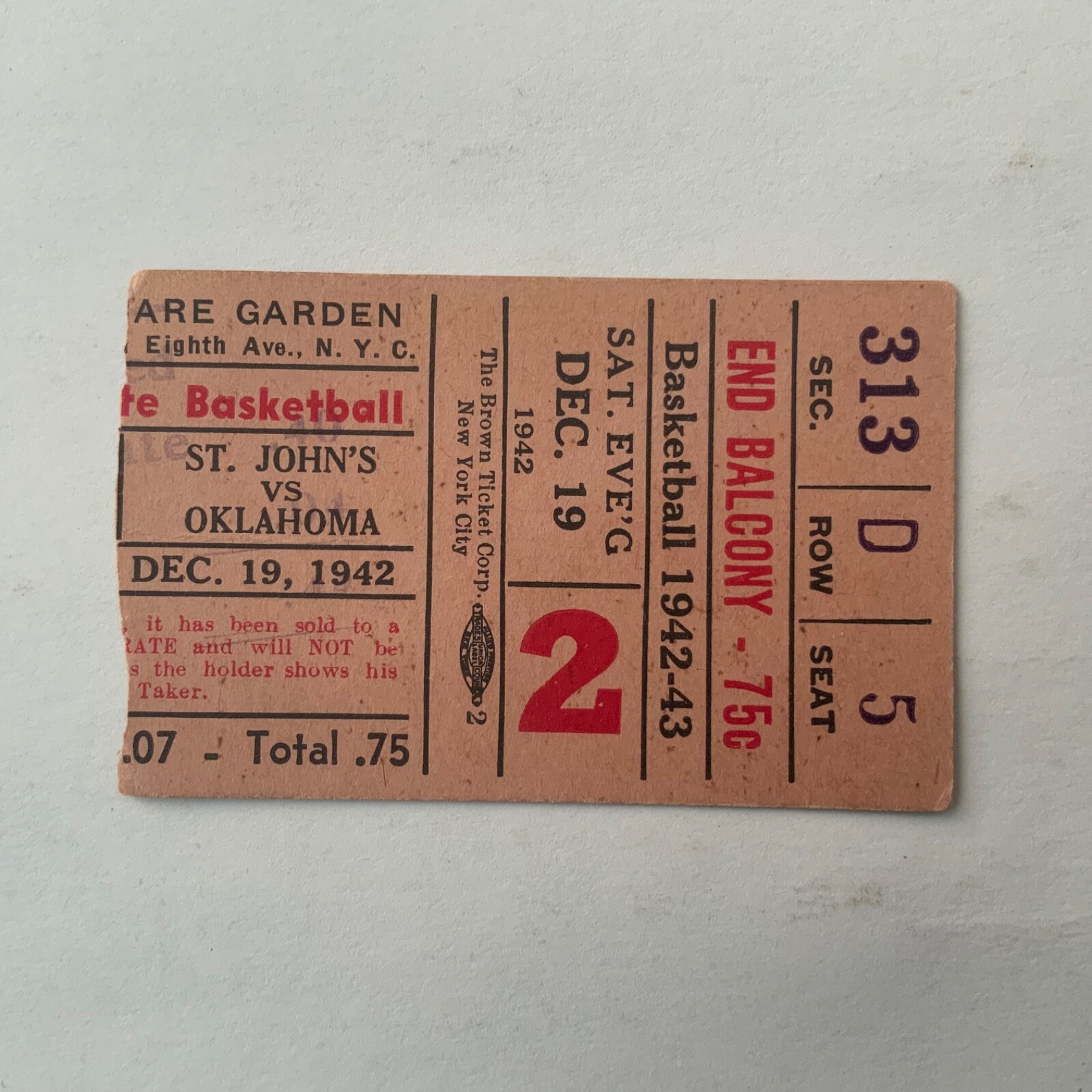 12/19/1942 Basketball doubleheader - St. John’s v. Oklahoma / NYU v. Syracuse VG