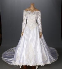 Michaelangelo Vintage 80s 90s White Satin  Lace Wedding Dress sz 14