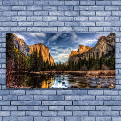 Glasbilder Wandbild Druck auf Glas 140x70 Gebirge Wald See Natur