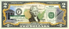 INDIANA State/Park COLORIZED Legal Tender U.S. $2 Bill w/Security Features