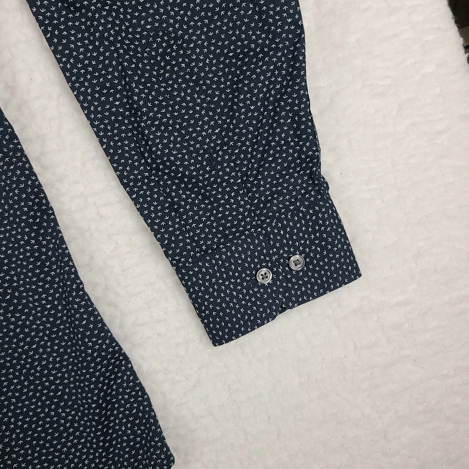 Camisa social masculina Banana Republic XL azul escuro branca sem ferro slim fit botão para cima - Imagem 2 de 4