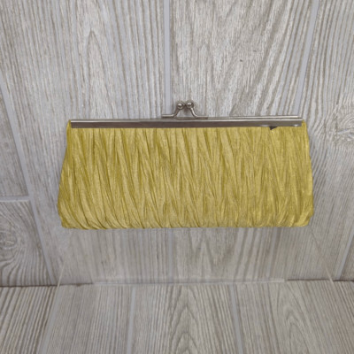 Womens Clutch Evening Purse Gold Pleated Style Toggle Closure Black Interior