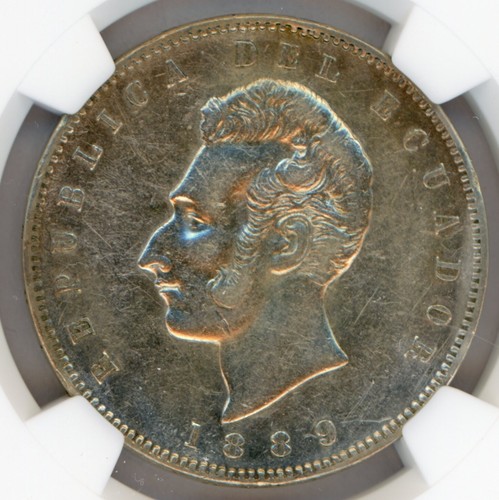 ECUADOR 1 SUCRE 1889 SANTIAGO KM # 53,2 NGC XF DETTAGLI. - Foto 2 di 4