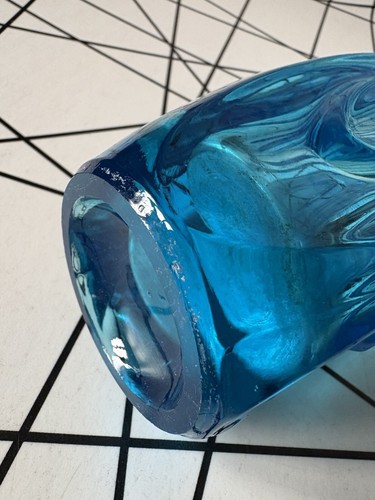 Sklo Union Rosice "Lens" Vase Rudolf Schrötter, Blue, Czech Midcentury 6” - Picture 9 of 14