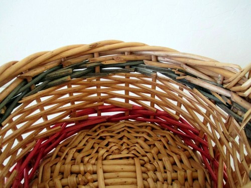 Rattan Open Weave Gathering Market Easter Basket Farmhouse 12" Tall x 9" Dia Vtg - Picture 5 of 10