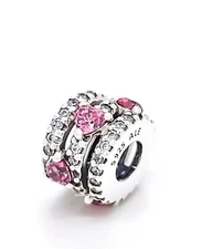 New 100% Authentic PANDORA 925 Pink Sparkling Triple Halo Hearts Charm 791161C01