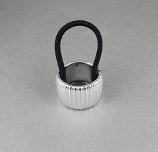 Silver hinged genie style ponytail holder stretch elastic cover textured 7/8"