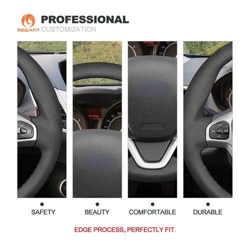 Black Synthetic Suede Car Steering Wheel Cover for Ford Fiesta Ecosport B-MAX - Picture 4 of 9