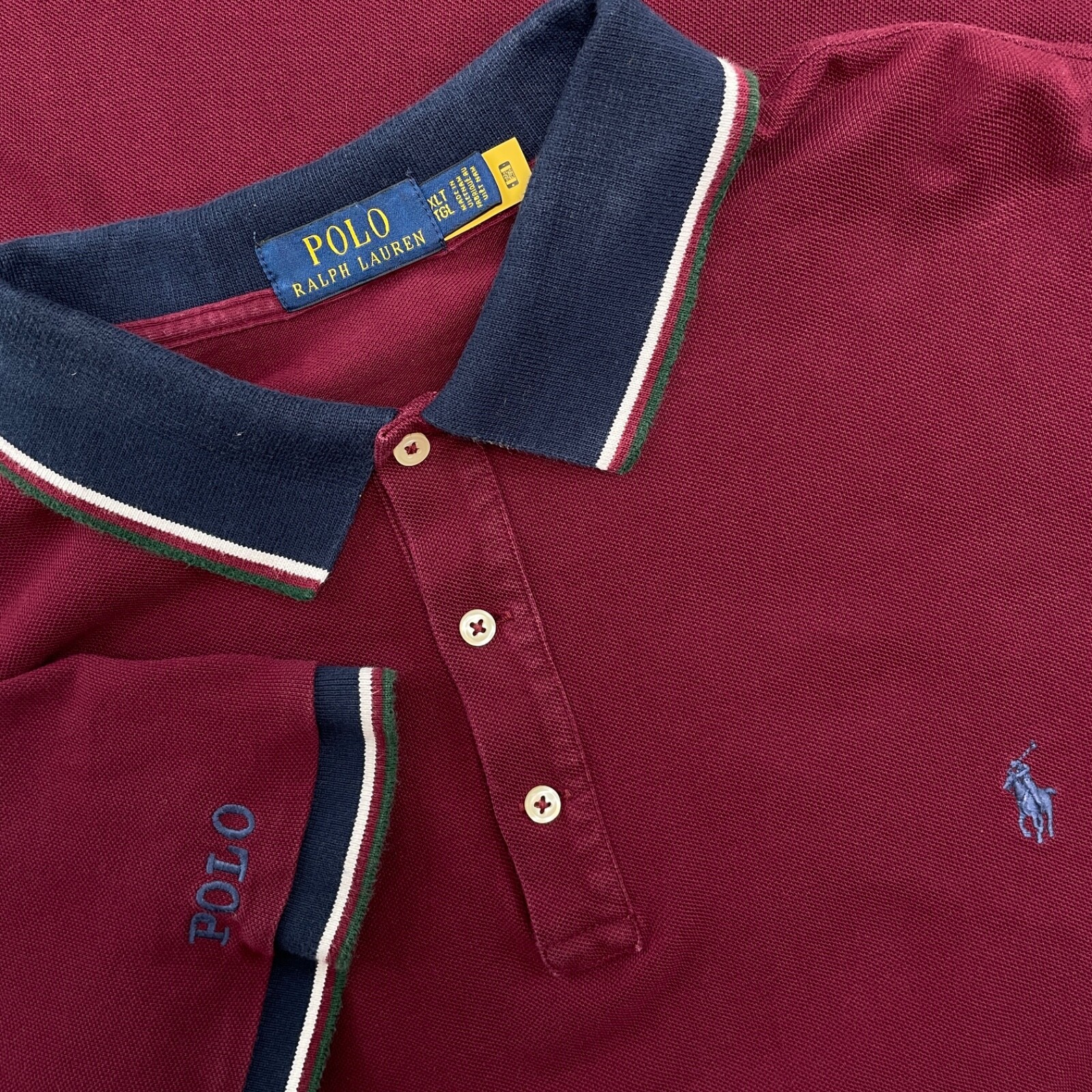 Polo Ralph Lauren camicia uomo XLT alta marrone righe colletto rugby pony accademia