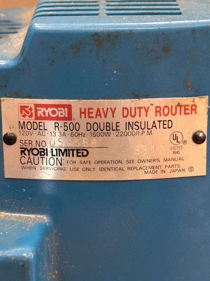 RYOBI R500 "HEAVY DUTY" 120V ROUTER 22,000 RPM 1500 Watt Ball Bearing