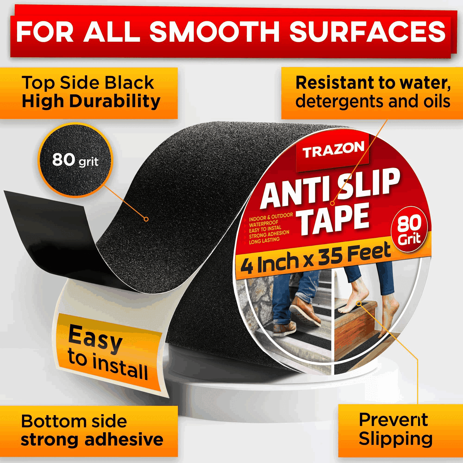 Grip Tape Anti Slip Tape for Stairs Outdoor Indoor Waterproof 4 Inch x 35 Ft eBay
