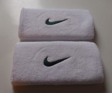 Nike Swoosh Wristbands Doublewide Tennis Dri-Fit White/Noble Green One Pair