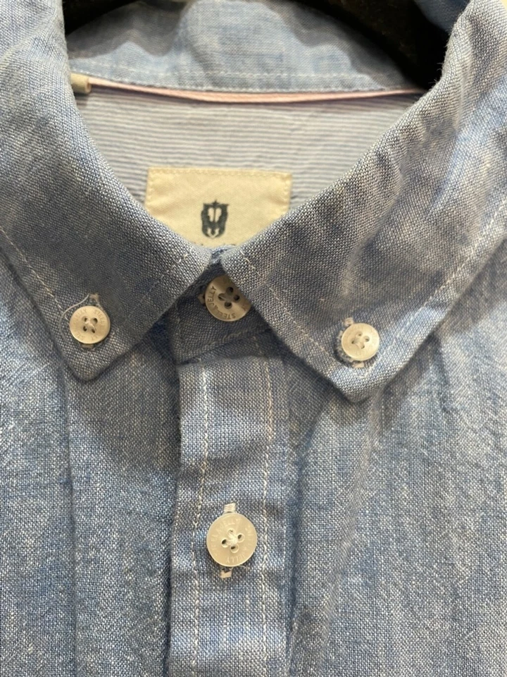Camisa de manga corta con botones Steel & Jelly para hombre Lino Algodón Ligera Preppy Foto 3 de 4