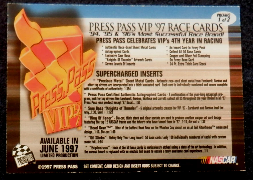 Dale Jarrett race card #1 of 1 promo Press Pass VIP, 1997 - Image 4 of 4