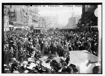 Crowd on Pennsylvania Avenue watching Suffrage parade,March 3,1913,inauguration