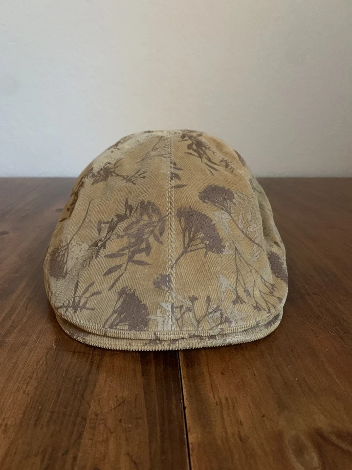 Вельветовая кепка Goorin Bros для газетчика размер L желтовато-коричневая с цветочным принтом плоская шляпа сделано в США - Изображение 2 из 4