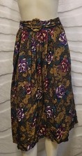 Casual Corner Vintage 90s Pleat Midi Floral Skirt Gold Belt Buckle Sz 8 Made USA