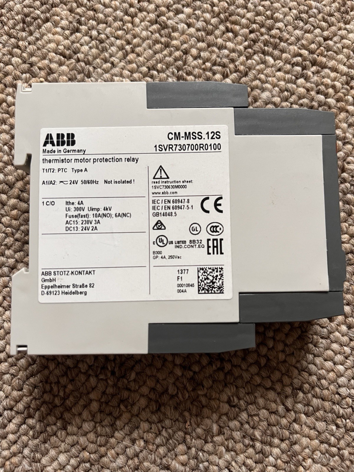 ABB CM-MSS.12S Thermistor Motor Protection Relay Good Used Working Condition