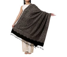 Black Kashmiri Angoora Wool Jamavar Shawl Stole For Women Meditation Shawl Wrap