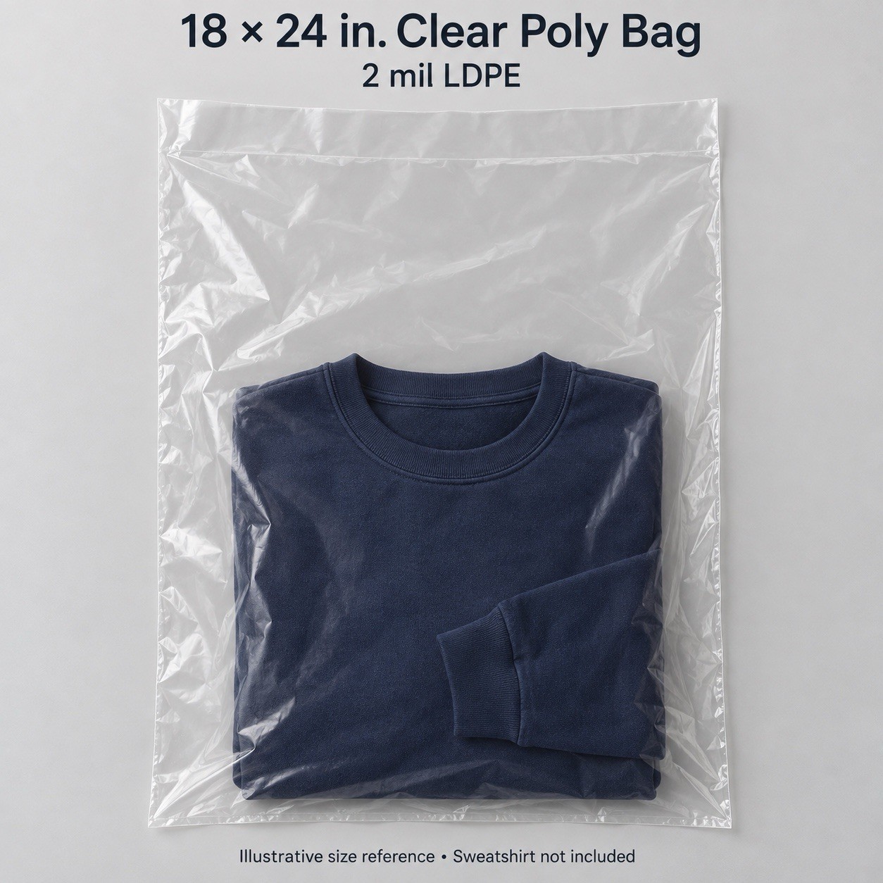 Box of 500 - 18 x 24" 2 Mil Industrial Poly Bags Clear Flat Open Top