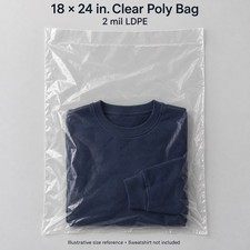Box of 500 - 18 x 24" 2 Mil Industrial Poly Bags Clear Flat Open Top