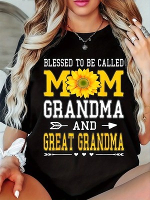 Wo Casual T-Shirt - Blessed to Be Called Mom Grandma Great Grandma Graphic Pri