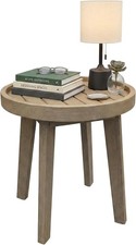 Coastal Reef Round Outdoor End Table Beige | Weather-resistant eucalyptus wood