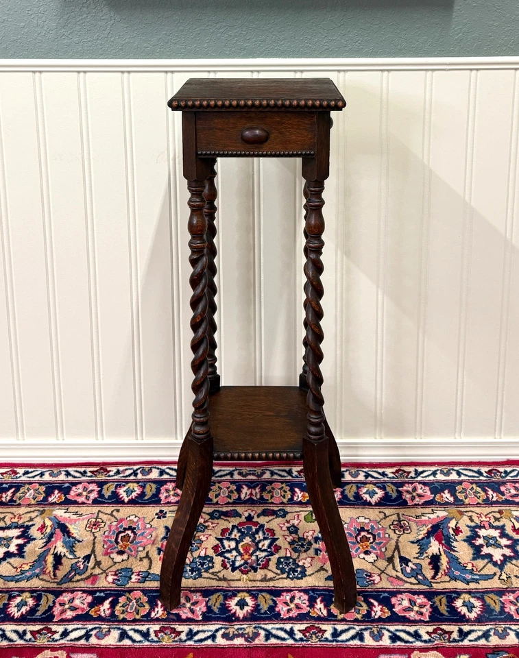 Antiguo Pedestal Torcido de Cebada Inglés de 4 Postes Soporte para Plantas Roble Jacobo 39.5" de Alto Foto 3 de 4