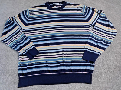 Greg Norman Pullover Herren groß blau pastell Streifen 100 % Baumwolle Freizeit Golfbekleidung Y2K