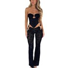 Womens Sexy 2 Piece Outfits Lace Up Band Top Ring Cutout Long Pants Sexy Club...