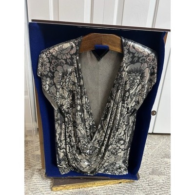Whiting & Davis 1985 Metal Mesh Cowl Top Set (2) Gold/Silver Floral w/Case S