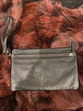 Falor  Italia Black Zip Wristlet  Italian Lambskin Leather Bag Super Soft  