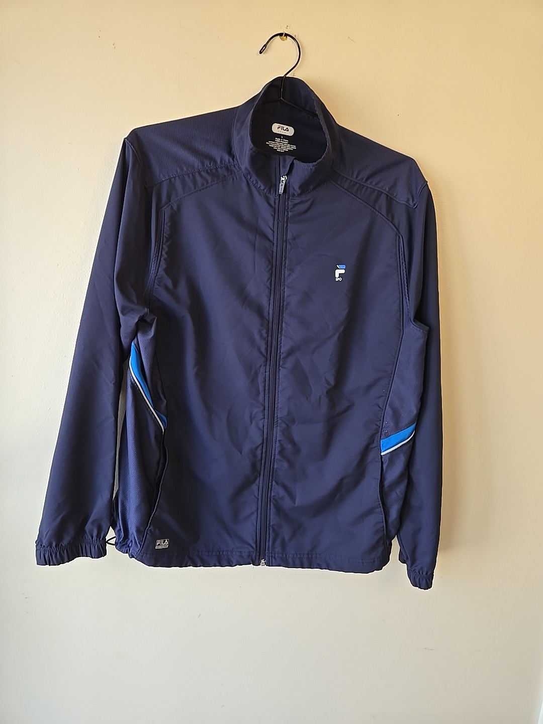 FILA Giacca Uomo L Navy Blu Nylon Cotone Pista Giacca a Vento Full Zip Tg L