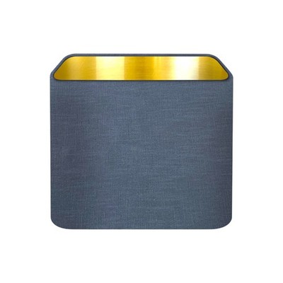 Lampenschirm mittel jeansblau strukturiert 100% Leinen gebürstet gold abgerundet eckig