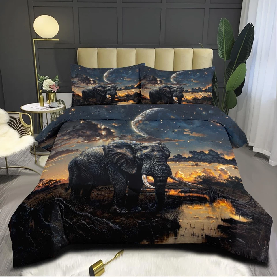 Juego de cama de elefante africano tamaño queen con estampado de animales salvajes juego de edredón para salvajes Foto 2 de 4