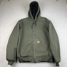 VTG Carhartt Jacket Mens Medium Green Hooded Thermal Lined Canvas J25 MOS Work