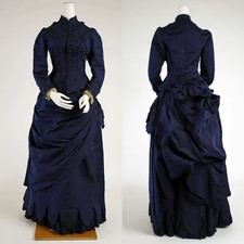 Victoriana Navy Blue Dress Costume 1868s Victorian Queen Princess Dress Bustle