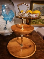 Vintage 2-Tier 10" Round Tidbit Tray MCM Oregon MYRTLEWOOD Charcuterie Tea Party