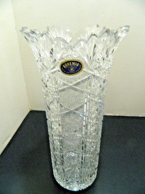 CRYSTAL   VASE FLARE,  RICH  CUT  BOHEMIA  CRYSTAL , TALL  11.5 '' ,NB 50% OFF SP