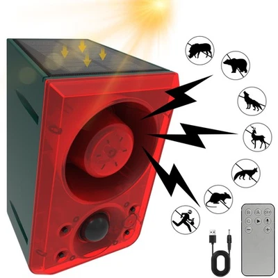 QD-GOTRAYS Solar Outdoor Motion Sensor Alarm-Dog Barking&Gunshot Sound,Support Recording